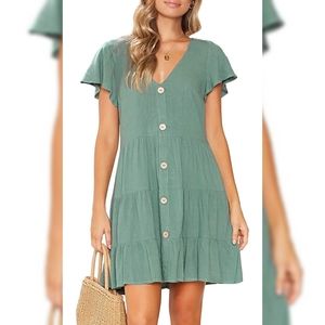 Short Sleeve Button Down Dress with Ruffles